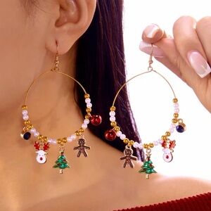 Christmas Holiday Charm Hoop Earrings